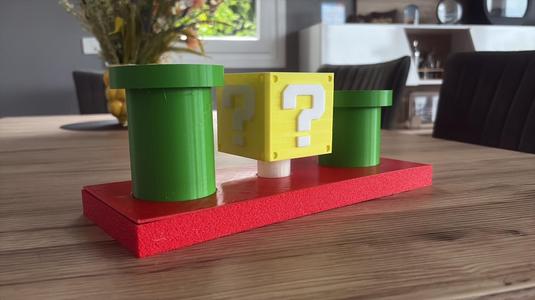 Mario-inspired 3D planter with pipes and question box