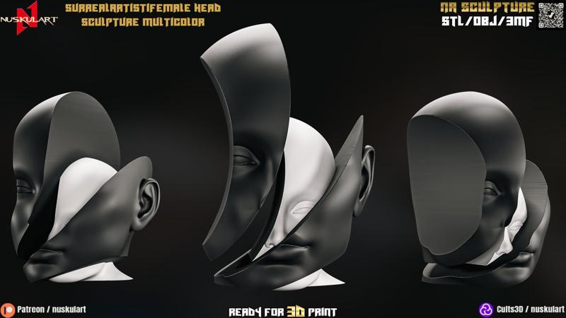 Surreal Art Female Head Sculpture Multicolor 3MF - OBJ - STL - NA Sculpture Collectible