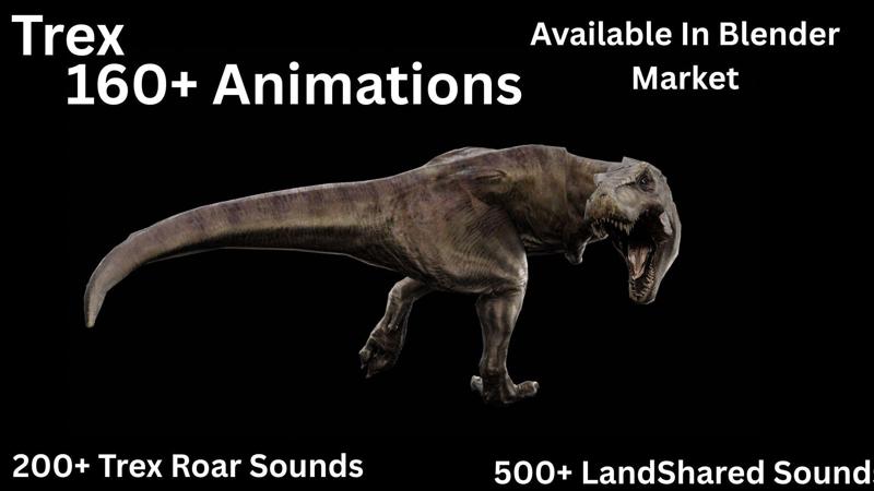 Tyrannosaurus Rex 3D Model – Fully Rigged & Animated | Game & Film Ready | Clean Topology + 160+ Pro Animations | 200+ Trex Roar 500+ Landshared Sounds