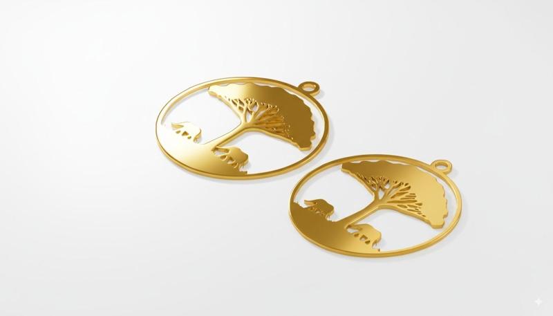 Safari Tree and Elephants Pendant Jewelry Art