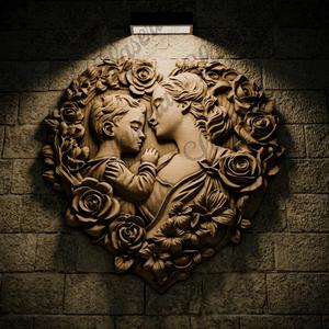 3D STL Design | Mother and Child with Roses Mother's Day Gift Bas-Relief | CNC Routers | 3D Printing