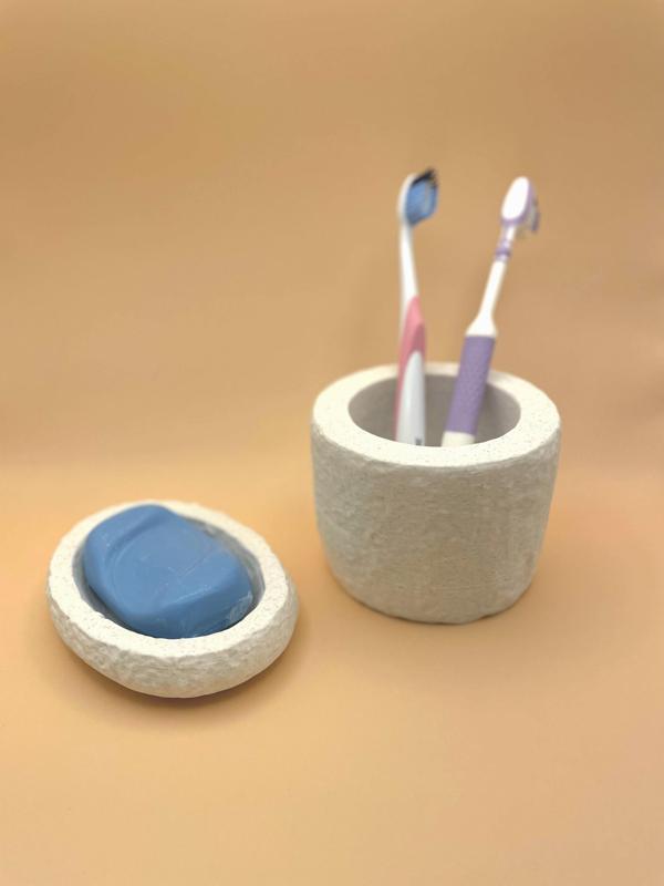 Vita Bath Duo – Minimalist Stone-Texture Toothbrush Holder & Soap Dish (STL)