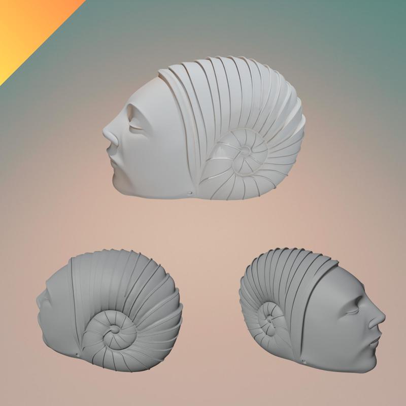 Shell Head Sculpture — Nautilus Inspired Home Decor Statue for 3D Printing (STL + Textured GLB)