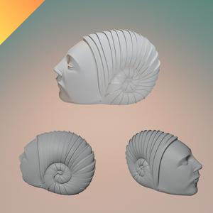 Shell Head Sculpture — Nautilus Inspired Home Decor Statue for 3D Printing (STL + Textured GLB)