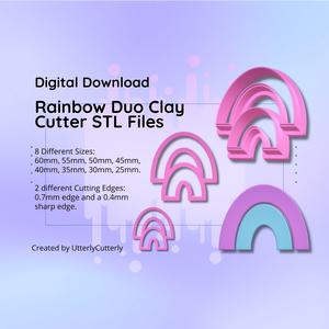 Clay Cutter STL File Rainbow Duo 1- Earring Digital File Download- 8 sizes & 2 Cutter Versions, cookie cutter