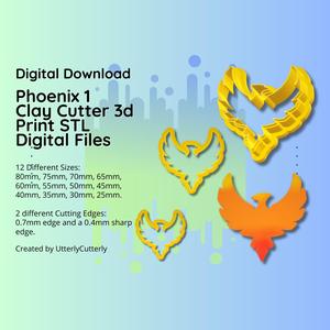 Clay Cutter STL File Phoenix - Mythical Bird Fairy Digital File Download- 12 sizes & 2 Cutter Versions, cookie cutter