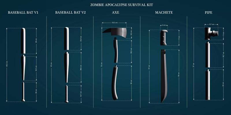 Zombie Apocalypse Survival Kit Melee Weapons