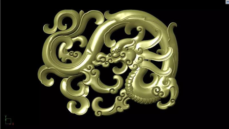 Central decor ornament for furniture 3D  curly grass dragon