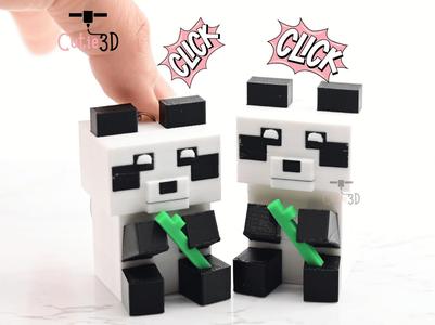 Cutie3D Blocky Bamboo Panda Keycap Fidget Clicker Keychain - Cute Backpack Keychain