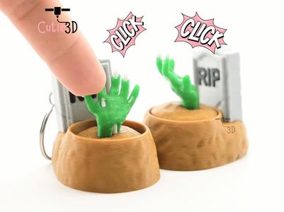 Cutie3D Halloween Tombstone With Zombie Hand Keycap Fidget Clicker Keychain - Cute Backpack Keychain