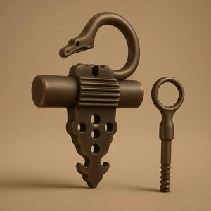 Antique Snake-Head Padlock with Matching Key