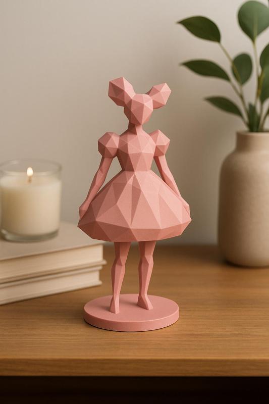 Low-Poly Pink Couture Figurine – 6 Inch Sculpture