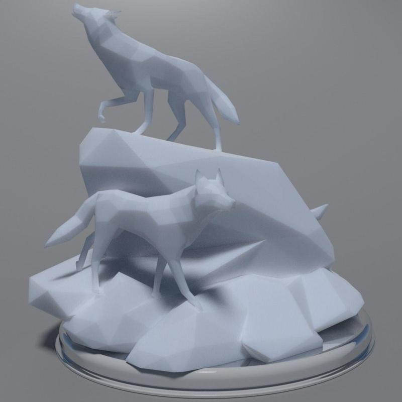 Low Poly Wolves 3D Print wolf on rock