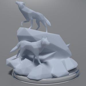 Low Poly Wolves 3D Print wolf on rock