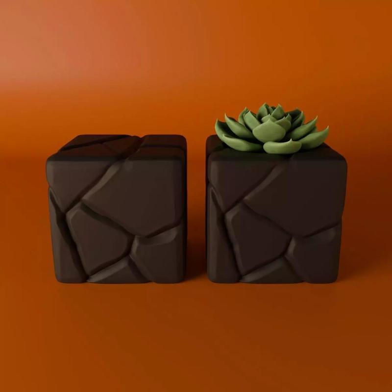 stl--Stylised cubed rock formation art piece and planter