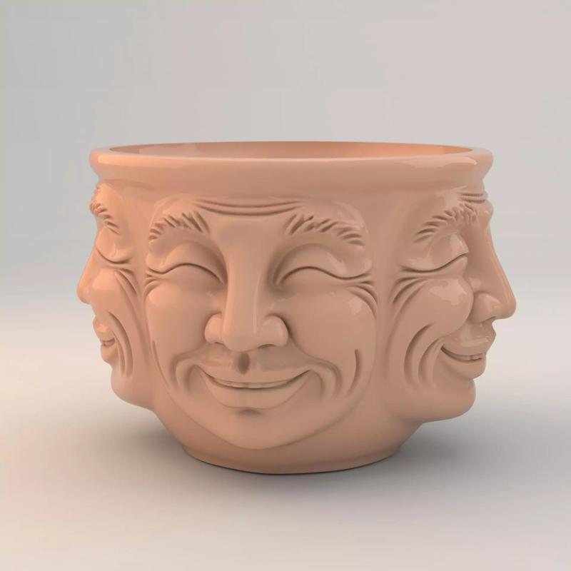 Pot Faces of Joy - Multi-Face Smiling Planter for 3D Printing