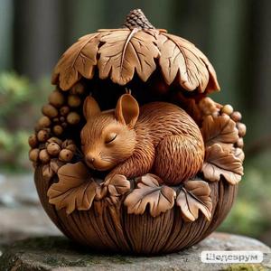 Sleeping Chipmunk in Acorn Nest
