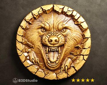 Wolf Relief High Detail 3D Model: CNC Laser & 3D Print STL File + 4K TIF Grayscale Image