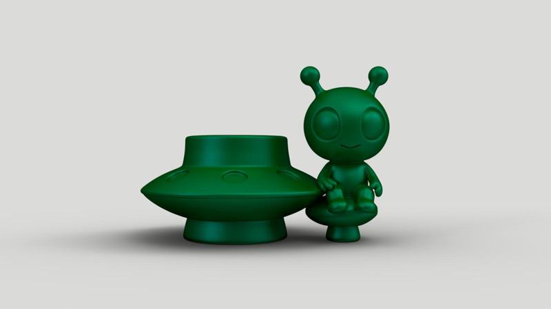 Cute Alien UFO Pen Holder - 3D Printable Planter Pot STL