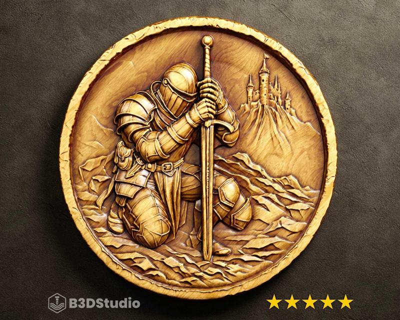 knight Relief High Detail 3D Model: CNC Laser & 3D Print STL File + 4K TIF Grayscale Image