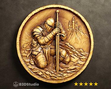 knight Relief High Detail 3D Model: CNC Laser & 3D Print STL File + 4K TIF Grayscale Image