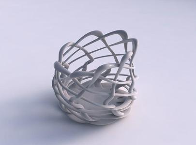 Bowl cylindrical with interlacing fine lattice streched top c...