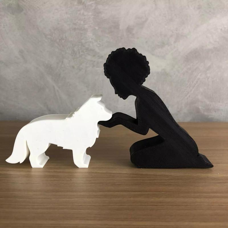 Girl and her Border Collie -afro hair- for 3D printer