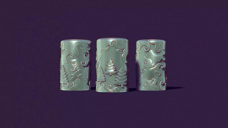 Christmas holiday candle with fir trees and snowstorm