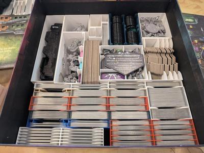 Nemesis Retaliation board game insert/organizer (remix) w/ sleeved cards, sangrevores, neoflesh, xyrians, support squad, stretch goals, terrain, untold stories 4, and acrylics