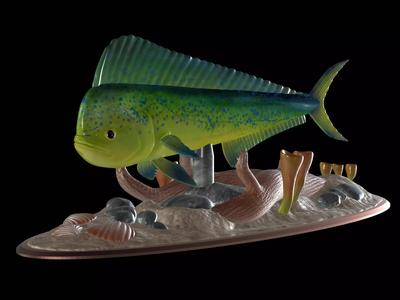 MAHI MAHI UNDERWATER STATUE DETAILED TEXTURE FOR 3D PRINTING