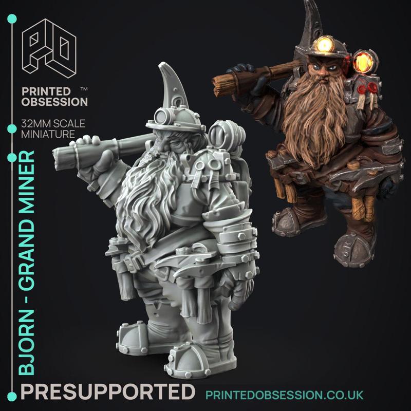 Bjorn - Grandminer - Flesh of Gold -  PRESUPPORTED - Illustrated and Stats - 32mm scale