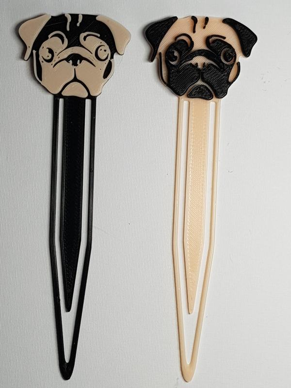 Lesezeichen mit Mopskopf/Bookmark with a Pug's Head