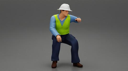 Construction worker sitting relaxing after work
