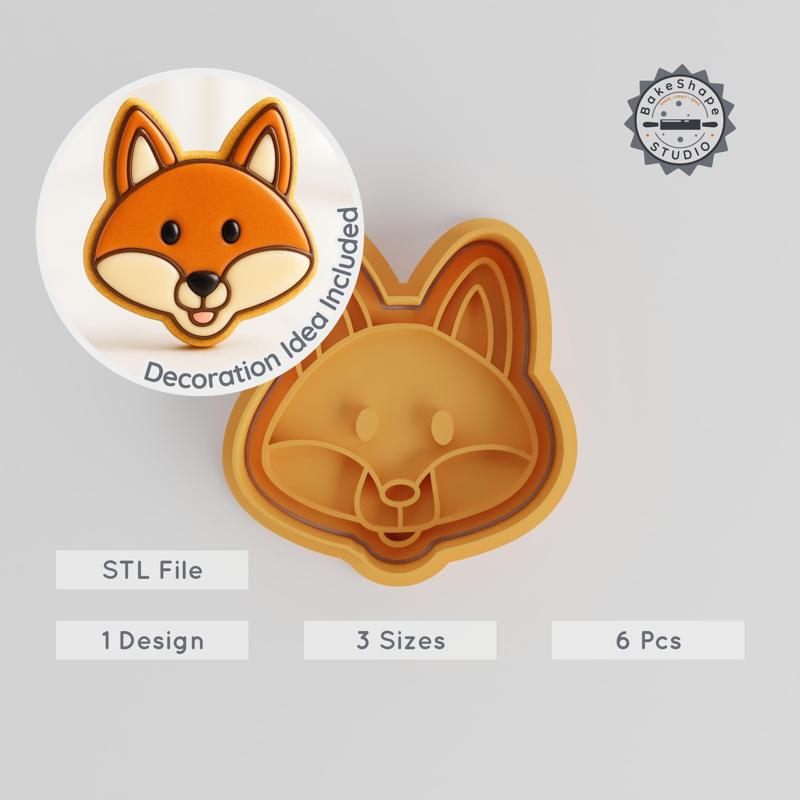Fox Shape Cutter & Stamp, Cookie & Fondant Set, Animal Wildlife, S/M/L, Forest Fox Design, 6 Piece Kit PRODUCT_2142