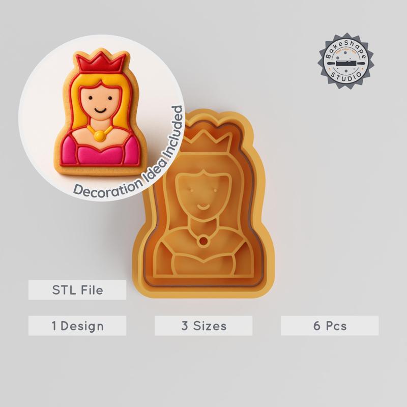 Queen & Crown Shape Cutter Stamp Set, Cookie & Fondant Tool, Royal Princess Theme, 6-Piece, S/M/L Sizes PRODUCT_252