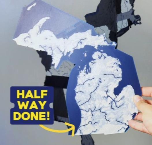 Michigan, USA (MI) Topographic Map with Great Lakes and Rivers