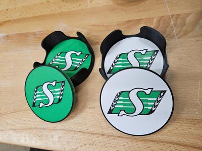 Saskatchewan Roughrider Coaster Set with Holder