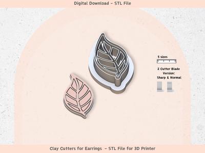 Leaf Clay Cutter for Polymer Clay | Digital STL File | Clay Tools | 5 Sizes Summer Clay Cutters, 2 Cutter Versions