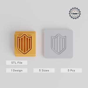 Shield Stamp Tile Set, 5 Sizes, Perfect for Clay, Cookies & Fondant, Armor Motif, Defense Design