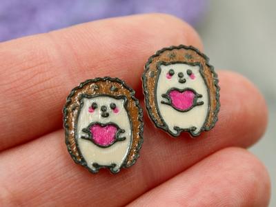 Cute Hedgehog Holding a Heart Earrings