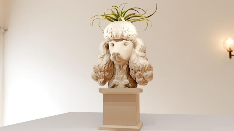 poodle head bust planter pot flower vase stl
