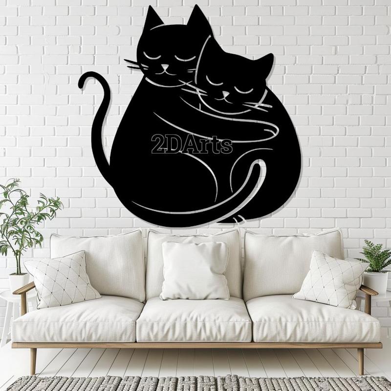 Two Chubby Cuddling Cats 2D Wall Art/Window