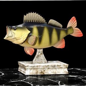 fish european perch / Perca fluviatilis in motion trophy 2-2 statue detailed texture for 3d printing