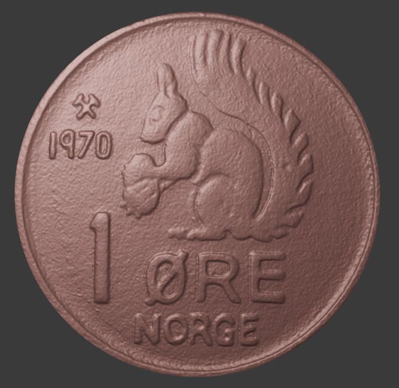 Norway, One Oere, Number Side, 3D Scan