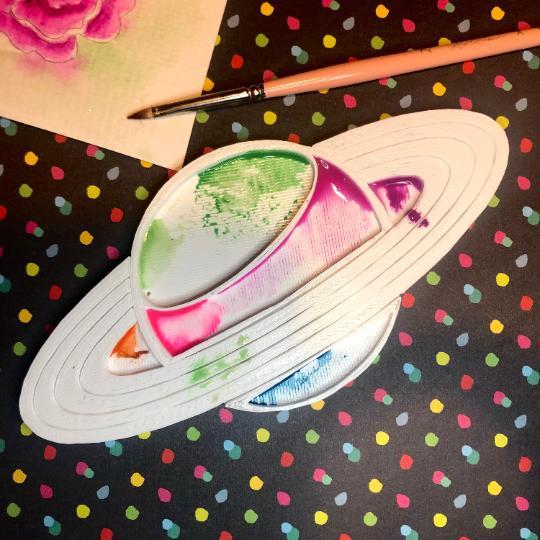 Saturn Planet Watercolor Paint Mixing Palette