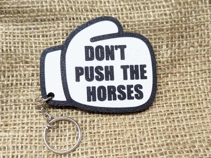 "Don't push the horses" boxing gloves keychain