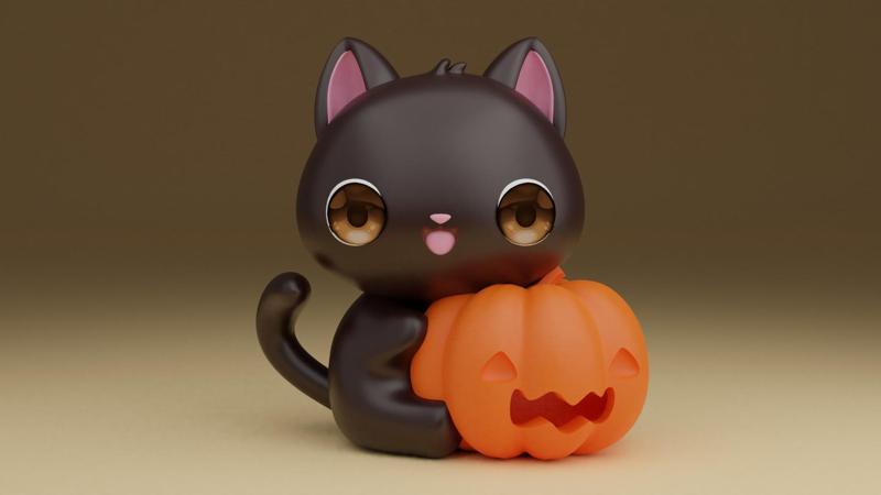 Halloween pumpkin cat