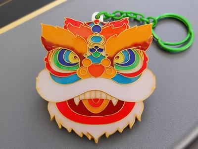 Cloisonné Enamel Awakened Lion Keychain Pet Charm