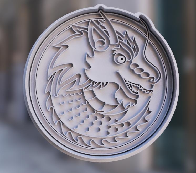 Chinese Dragon Head Coin Cookie Cutter and Stamp - Craft Fortune in Every Bite!