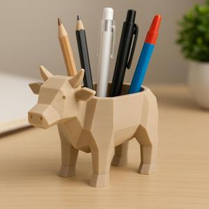 Low-Poly Cow Pen Holder | 3D Printed Animal Desk Organizer